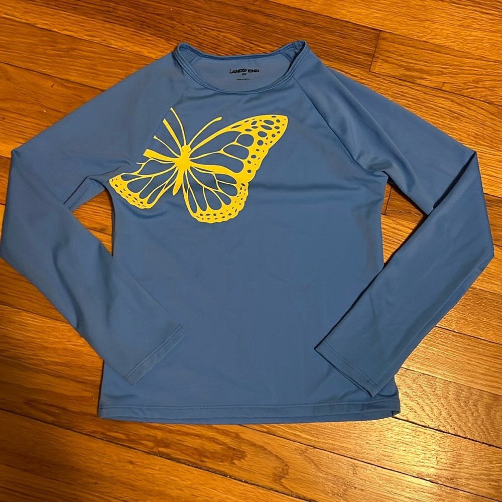 Lands End Girls Butterfly Long Sleeve Rashguard. Size 10S